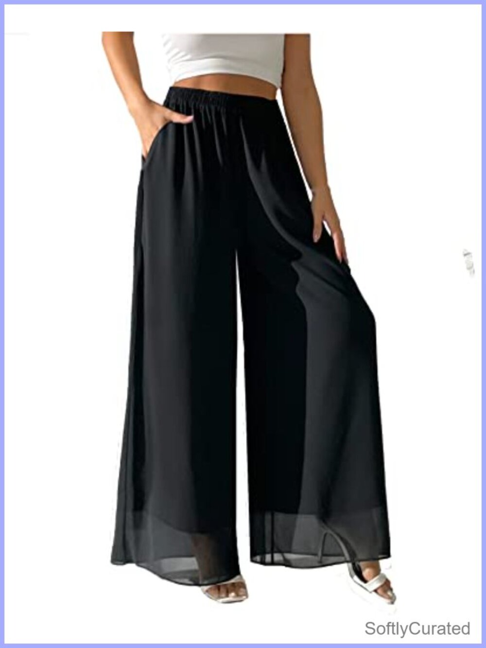 Chiffon Wide Leg Palazzo Pants High Waist Elastic Beach Trouser
